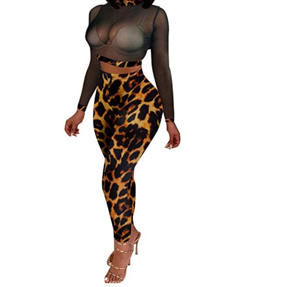 Mesh Crop Top High Waist Long Pants